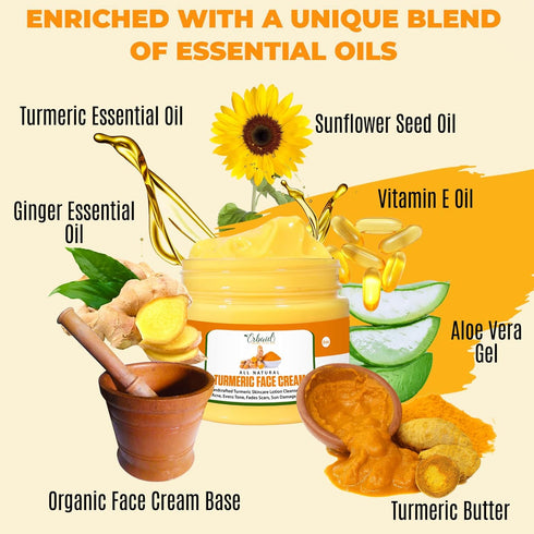 Turmeric Face Cream for Face & Body, All Natural Skin Brightening Lotion, Handcrafted Made in USA