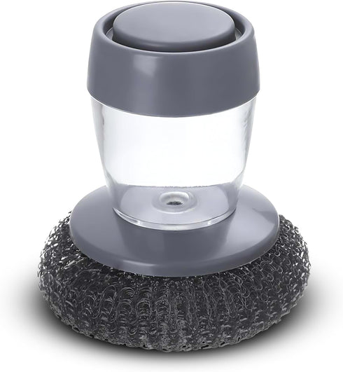 Stainless Steel Scrubber with Soap Dispensing Handle, Heavy Duty Pot Scrubber, Gray