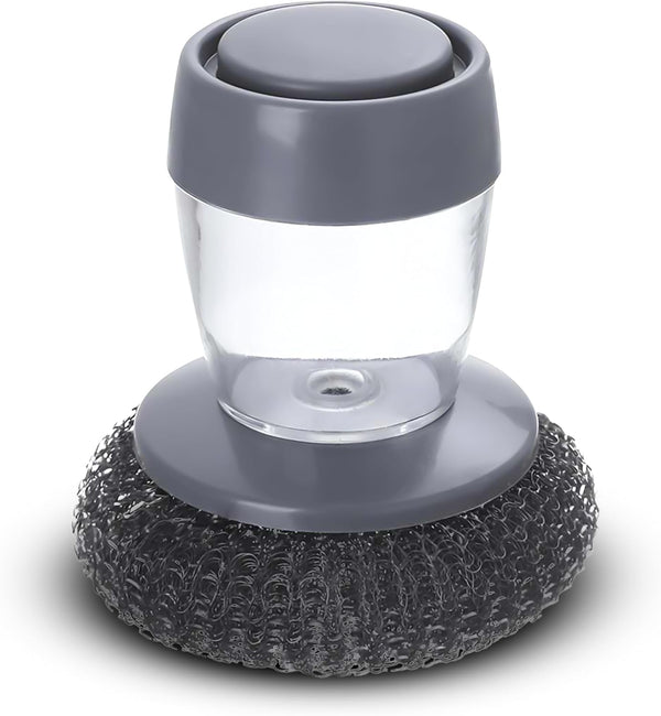 Stainless Steel Scrubber with Soap Dispensing Handle, Heavy Duty Pot Scrubber, Gray