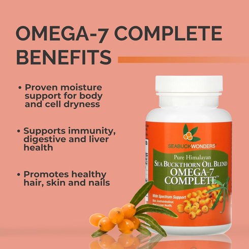 Organic Sea Buckthorn Oil - Omega-7 Complete Softgels, 30 Count, Supports Hair, Skin & Nail Health