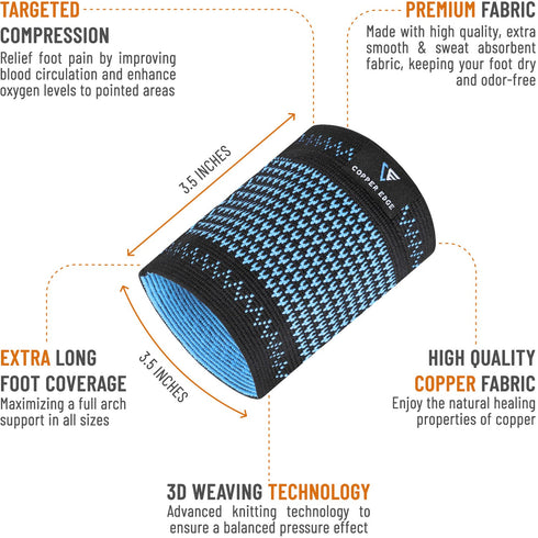 Copper Arch Support for Plantar Fasciitis, 2 Half Socks/Sleeve Compression Brace for Flat/High/Fallen Arches