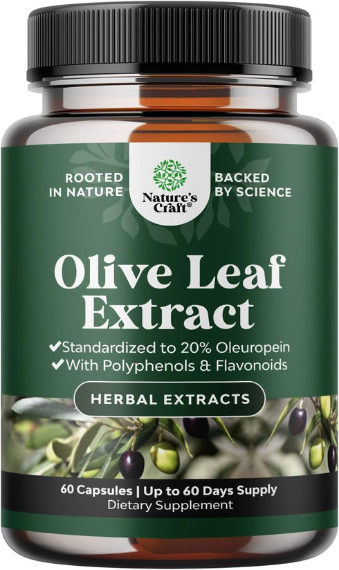 Potent Olive Leaf Extract Capsules - High Strength Antioxidant Supplement with 20% Oleuropein (2 Month Supply)