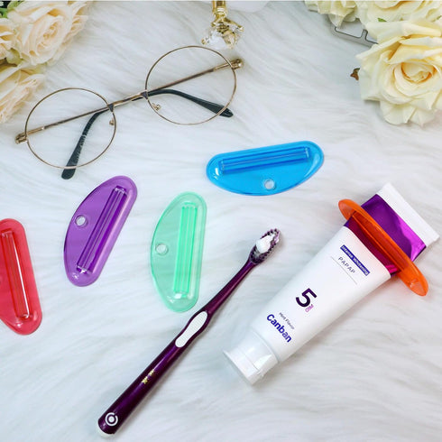 SMLBJUTE 5Pcs Plastic Tooth Paste Tube Squeezer Dispenser, Hanging Roller Tube Squeezer Holder for Saving Toothpaste
