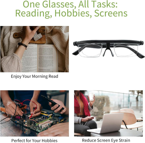 Ouolipraa 0D 400D Flex Focal Adjustable Glasses Dial Vision Reading Glasses Zoom Eyeglasses for Men Women One Power