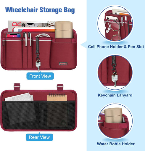 Burgundy Wheelchair Organizer Bag with Cup Holder - Versatile Mobility Accessory