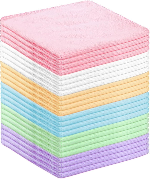 WhizToys 24 Pack Microfiber Cleaning Cloths11.8x11.8InThin Microfiber Towels Bulk, Towels for HomeKitchen,CarsCleaning Rags