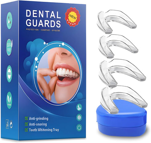 Mouth Guard for Teeth Grinding at Night, Reusable Bite Guard, 4 Pcs in 2 Sizes