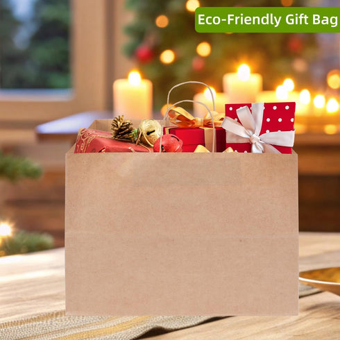 Johuivo 50 16x6x12 Inches Brown Paper Bags with Handles, Pcs Brown Shopping Paper Bags, Recyclable Kraft Gift Bag