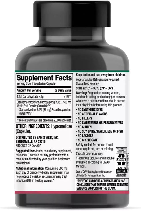 Member's Mark Clinical Strength Cranberry Supplement, 500mg, 150 Count (2 Pack)