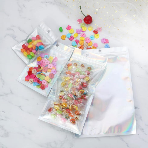 100 Pcs Resealable Ziplock Food Storage Bags, Water Proof Bag with Clear Window for Coffee Beans Candy Sample Food