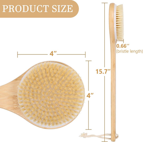 OWIIZI Back Scrubber Brush for Shower - Large Area Deep Cleanse Bath Brushes with Bamboo Long Handle