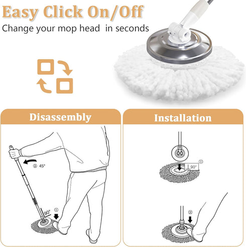 NICEMOVIC 5 Pack Spin Mop Replacement Head for 360° Spin Mop System, Microfiber Refills, Standard Universal Size