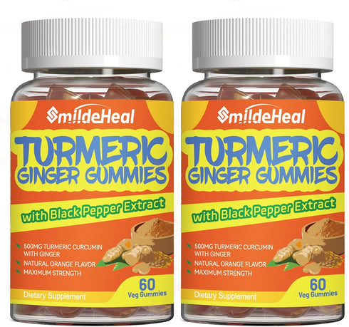 Turmeric Curcumin Gummies 500mg with Ginger Root, Black Pepper Extract, Antioxidant Support, 60 Count