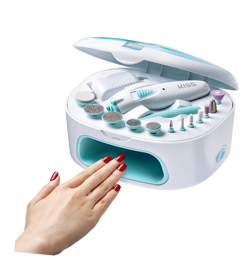 KISS Power File X Nail Dryer All-in-One Kit, Cordless Rechargeable Handle with 12 Attachments and Storage Case