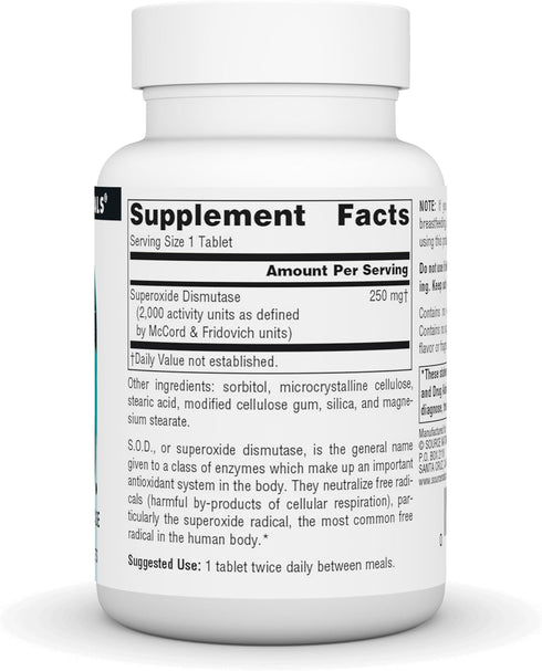 Source Naturals S-O-D, Superoxide Dismutase - Dietary Supplement - 90 Tablets