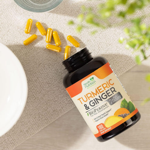 Turmeric Curcumin with BioPerine & Ginger, 180 Capsules for Natural Joint & Heart Support