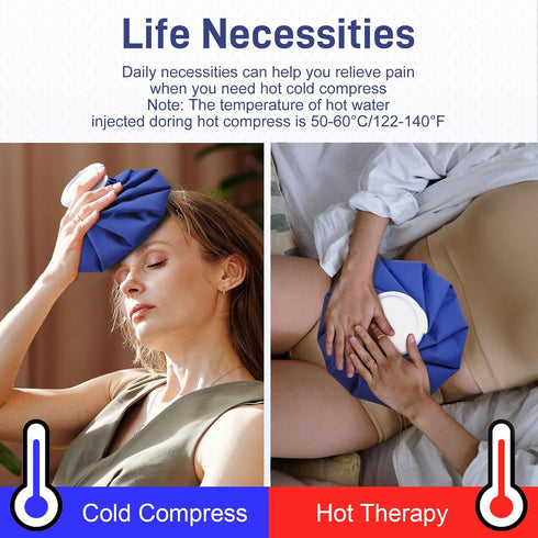 Ice Pack for Injuries, Reusable 2Pcs, Hot Water Bag for Therapy, No-Leak Elastic Ice Bag, Size 9" (Blue)