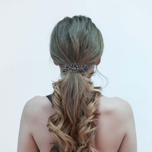 Lurrose Wedding Hair Comb, Blue Rhinestone Hairpin, Vintage Flower Bridal Accessories