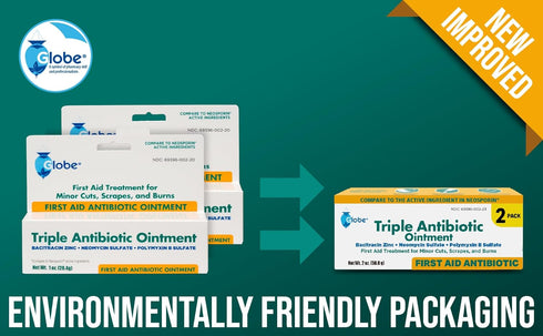 Globe Triple Antibiotic First Aid Ointment, 1 oz (2-Pack), 24-Hour Infection Protection
