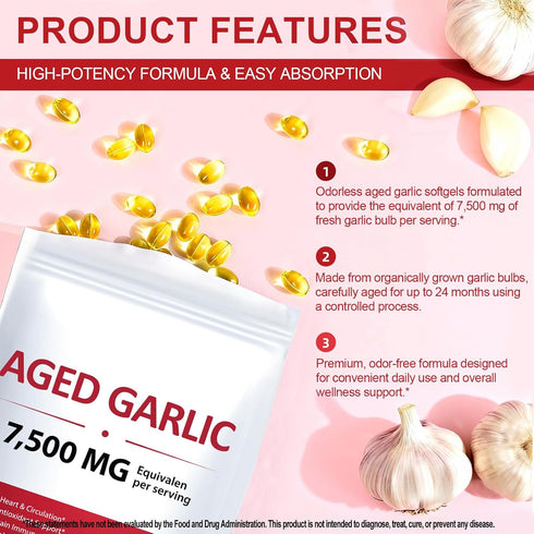 WOJBALMN 2 300 Count 7500mg Immune Years Aged Garlic Extract Capsules Garlic Supplement for Heart & Support Non-GMO