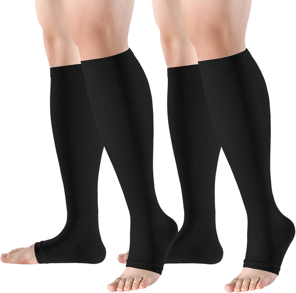 bropite Open Toe Compression Socks for Men & Women, 2 Pairs of 15-20 mmhg Knee High Stockings for Circulation Support