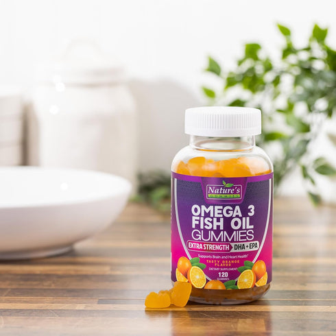 Omega 3 Fish Oil Gummies - 120 Gummies, Extra Strength DHA & EPA for Joint, Heart & Brain Support, Orange Flavor