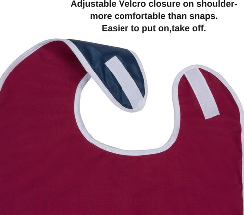 Shorewood Medical Adult Bib for Men, Women. Adjustable neck. Waterproof Inner Lining & Crumb Catcher.Machine wash & Dry