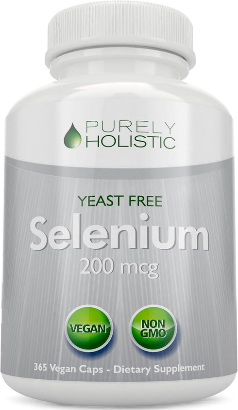Selenium 200mcg - 365 Vegan Capsules, Pure & Yeast Free L-Selenomethionine for Thyroid, Heart, Immune Support