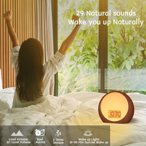 Sunset Snooze 25 Wake Up Light Sunrise Alarm Clock White Noise Machine with Sunrise Simulation for Heavy Sleepers Kids
