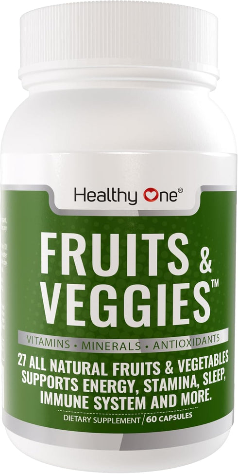 Healthy One Fruit and Veggies Supplement - 60 Veggie Fruit Capsules, 27 Superfood Vitamins for Immune Support