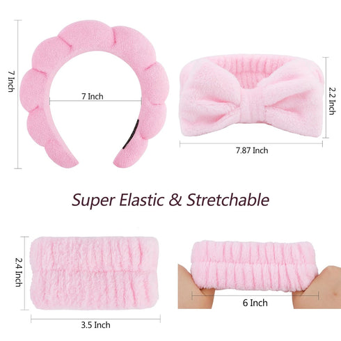 VELSCRUN 6 Pack Spa Headband, Makeup Headband, Face Wash Headband, Pink Sponge Hair Band for Women