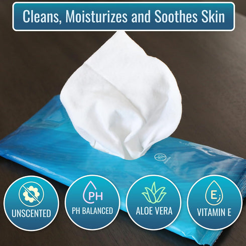 Pack 10, HealthSmart Adult Bathing Wet Wipes, of pH Balanced, Vitamin E & Aloe, Unscented, Rinse Free, Perfect