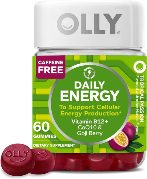 OLLY Daily Energy Gummy, Caffeine Free, Vitamin B12, CoQ10, Goji Berry, Adult