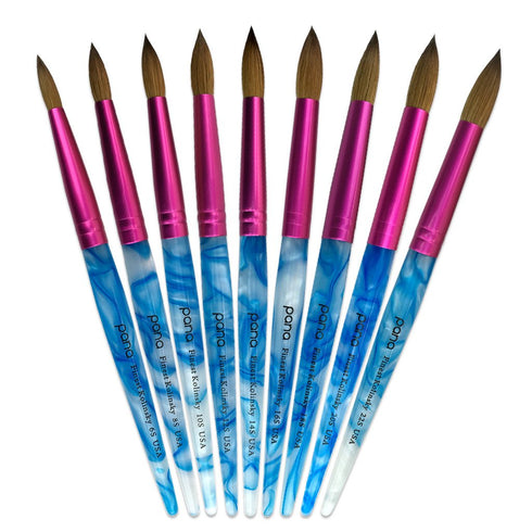 PANA Pure Kolinsky Acrylic Nail Brush - Round Shape Pink Ferrule with White Swirl Blue Handle (Size 6)