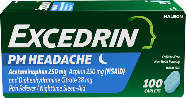 Excedrin PM Sleep Aid Caplets, Nighttime Headaches Relief, 100 Count