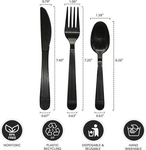 Party Essentials Individually Wrapped Black Plastic Cutlery Packets/Heavy Duty Silverware Kits, Fork/Spoon/Knife, 50 Sets by Party Essentials