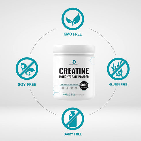 Creatine Monohydrate Powder 600 Grams, Unflavored Pure Micronized Creatine Powder, 5000mg Per Serving, Vegan