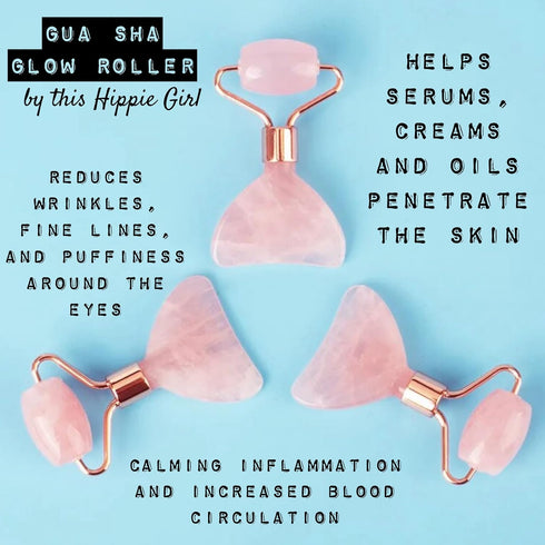 THIS HIPPIE GIRL Gua Sha Glow Roller - Rose Quartz Facial Roller Massager for Face and Eye, Sculpting Tool