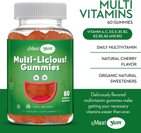 Maxi Health Multivitamin Gummies - 60 Vitamin Gummies for Adults & Kids, Cherry Flavored Gummy Multivitamins, Daily