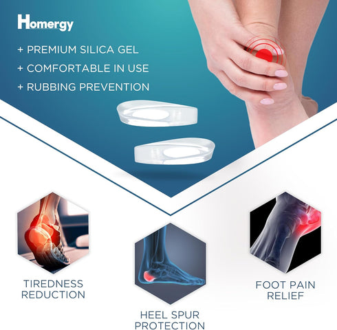Gel Silicone Heel Cups/Pads - 2 Pack, Heel Lifts for Achilles Tendonitis, Plantar Fasciitis, Foot Pain Relief