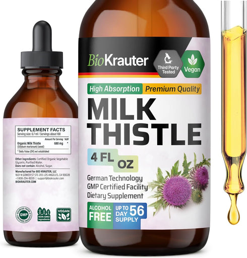 Organic Milk Thistle Liquid Extract 4 fl. Oz. - Silymarin Tincture for Liver Detox Drops, Liver Supplement