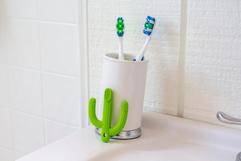 Cactus Silicone Teether Toothbrush for Infants, Multiple Soothing Surfaces, BPA Free, Green