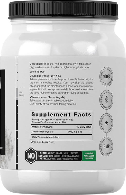 Horbaeach Creatine Monohydrate Powder | 2.2lbs (35.2 oz) | HPLC Purity Tested | Vegetarian, Non-GMO, & Gluten Free Supplement