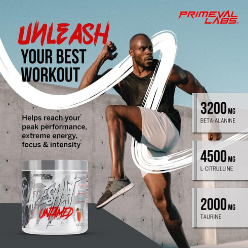 Primeval Labs Ape Untamed Pre Workout Powder, 40 Servings Strawberry Lemonade for Pumps & Focus