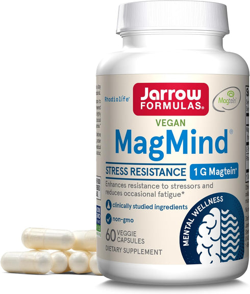 Jarrow Formulas MagMind Stress Resistance - 1g Magtein, L-Theanine, Rhodiolife, 60 Veggie Capsules, 30 Day Supply