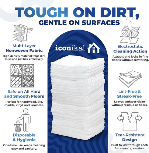 Iconikal Dry Mop Pad Refills (90-Pack) - Unscented Disposable Mop Pads for Sweeping, Mopping, Dusting - Fits Swiffer
