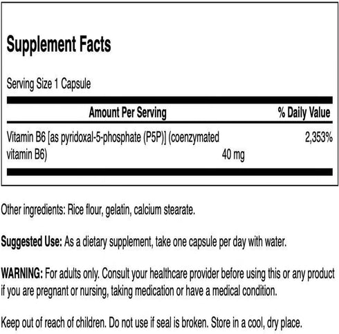 P-5-P (Pyridoxal-5-Phosphate) B-6 40 60 Swanson Coenzymated Vitamin Milligrams Capsules