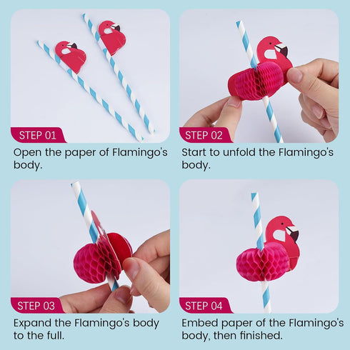 HANSGO 50PCS Flamingo Paper Drinking Straws for Tropical Luau Pool Party Supplies, Birthday Wedding Tableware