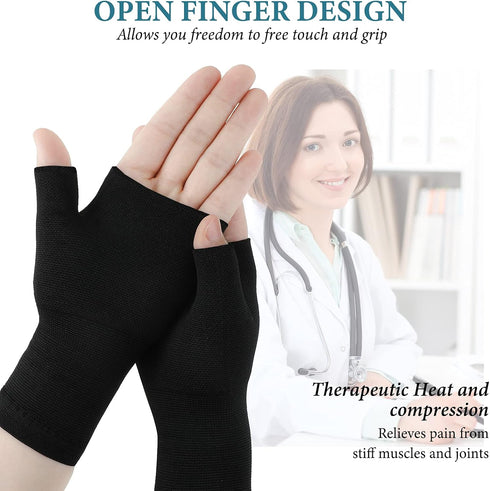 4 Pieces Fingerless Wrist Gloves, Unisex Compression Arthritis Support Sleeve, Sports Wrist Brace for Typing (Black,