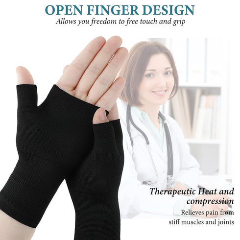 Geyoga 4 Pcs Palm Brace Wrist Support Sleeves for Men and Women, Compression Carpal Tunnel for Hand Pain Relief (Black,